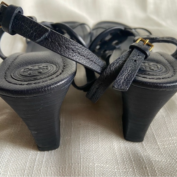 Tory Burch NEW Miller Navy Blue 60MM Wedge Leather Sandal Size 8 beach coastal - Picture 10 of 11